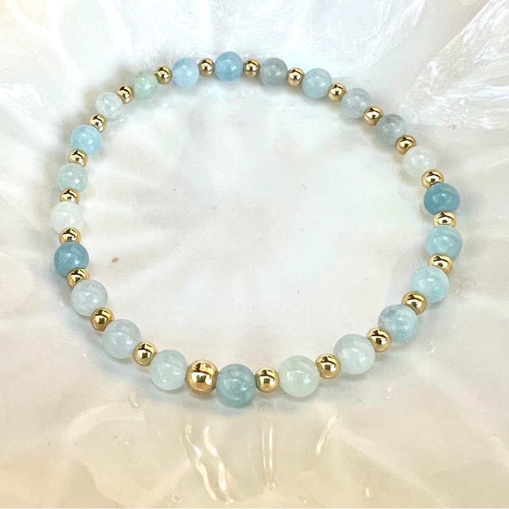 Genuine Round Morganite with Blue Tones and 14k Gold Filled Beads